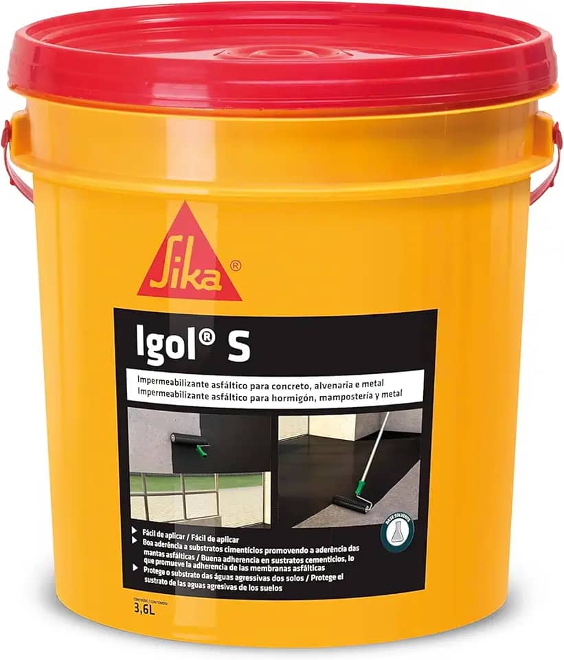 Sika - Impermeabilizante asfáltico - Igol S Preto - Concreto, alvenaria e metal - Fácil aplicação - Galão 3,6L