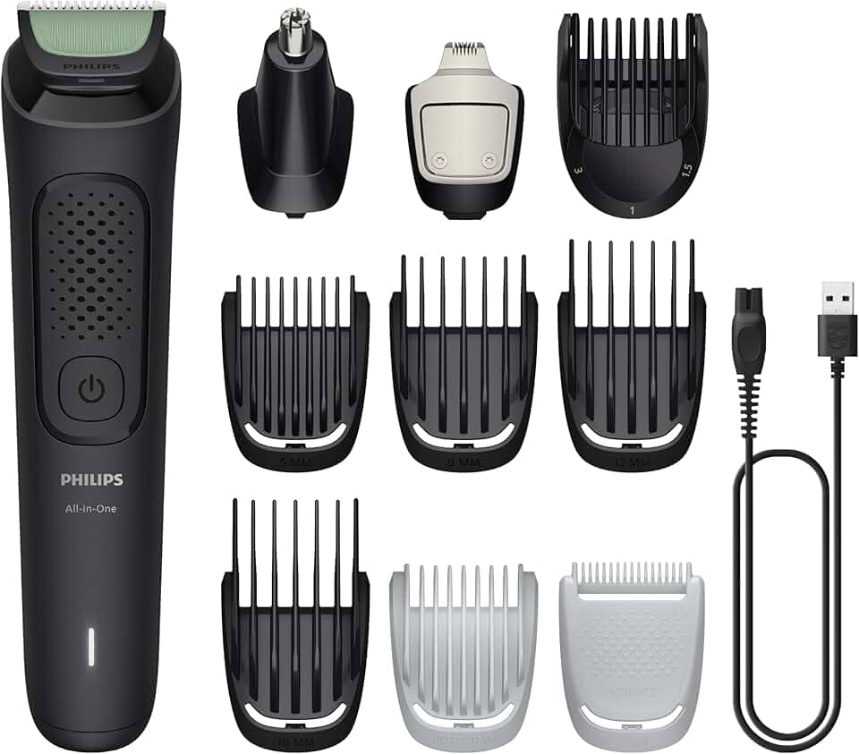 Philips Multigroom Aparador de Pelos 10 em 1 3000 Series, Barbeador elétrico e Aparador para Rosto, Cabeça e Corpo, Lâminas Autoafiáveis para a Pele, 10 Configurações de Comprimento, Modelo MG3931/15
