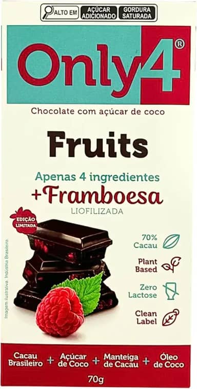 Chocolate 70% Cacau com Framboesa Sem Lactose Vegano Only4 70G