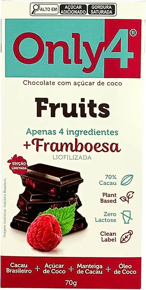 Chocolate 70% Cacau com Framboesa Sem Lactose Vegano Only4 70G
