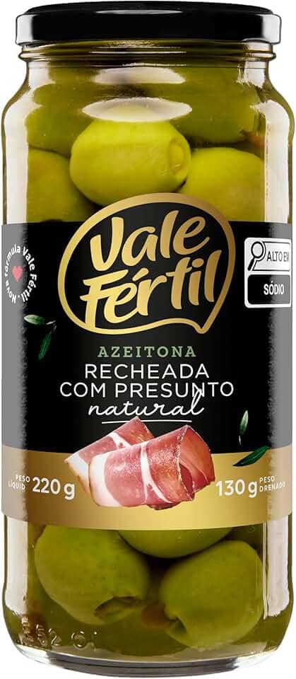 Azeitona Verde em Conserva Recheio Presunto Vale Fértil Vidro 130g