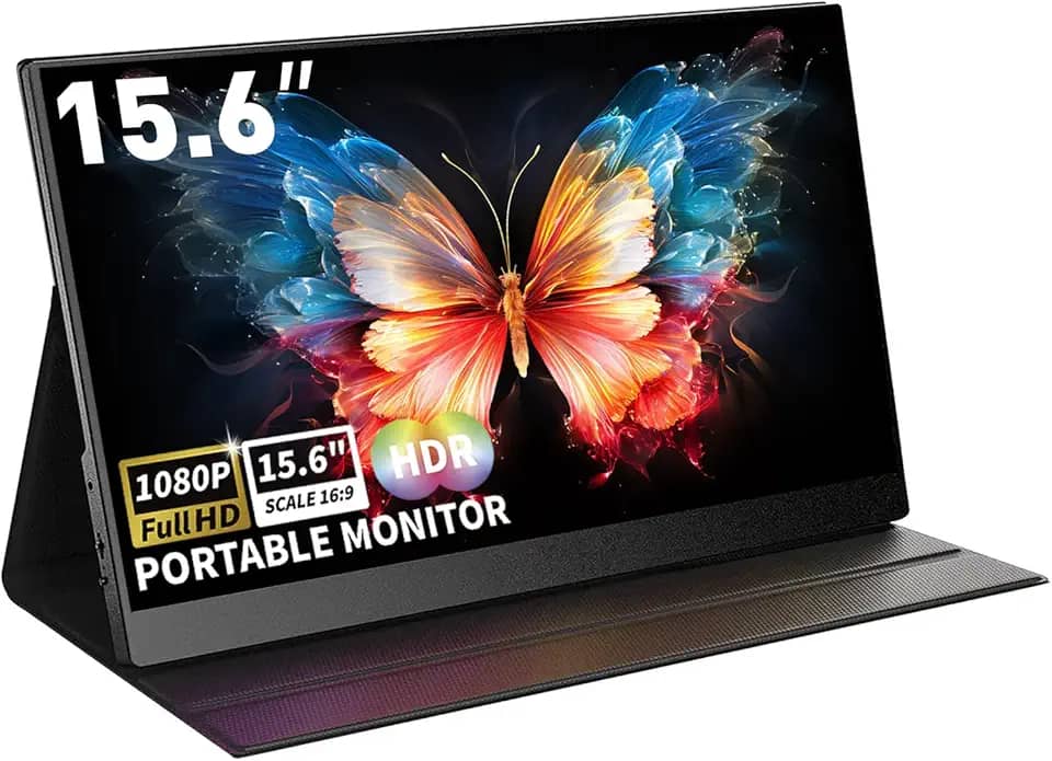 Monitor portátil 15,6'' 1080P FHD USB-C HDMI com capa e dois alto-falantes, segundo monitor para laptop, Mac, PC, telefone, PS4/5, Xbox