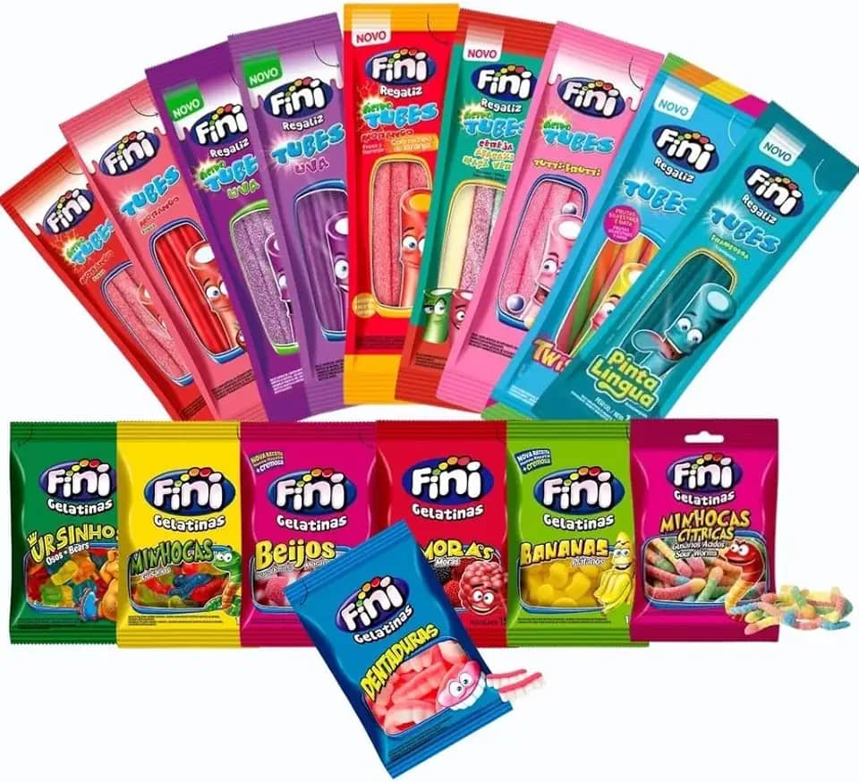 Kit Fini com 60 pacotes de Balas tubes gelatina Sortidas 15g