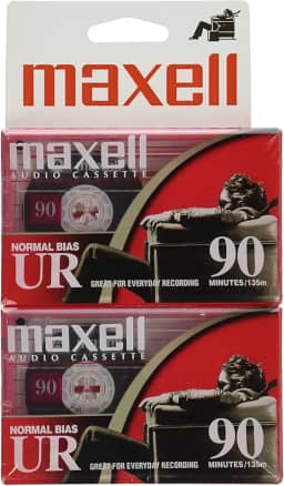 Maxell 108527, fitas cassete de gravação de áudio em branco – Capas protetoras, baixo ruído e 90 min de comprimento total (45 min por lado) – Ideal para música, gravações de voz e uso portátil – uma