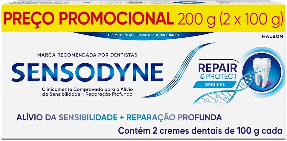Sensodyne Creme Dental para Sensibilidade Repair e Protect com Flúor, Alívio da Sensibilidade, 2 unidades, 100g cada