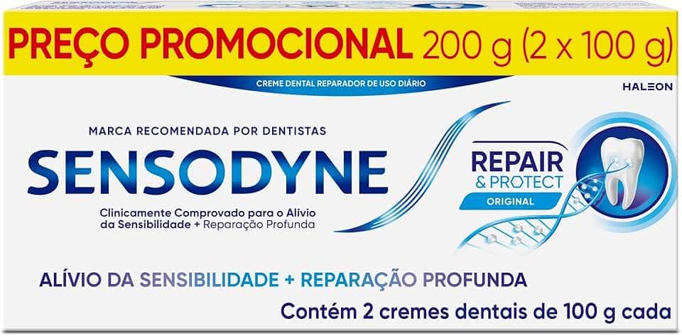 Sensodyne Creme Dental para Sensibilidade Repair e Protect com Flúor, Alívio da Sensibilidade, 2 unidades, 100g cada