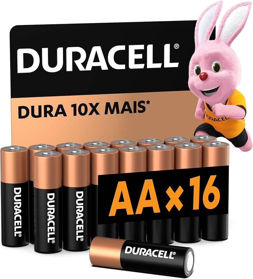 Duracell Pilha Alcalina AA Pequena Com 16 Unidades – Dura até 10x Mais – Ideal para Controle Xbox™, Brinquedos e Lanternas