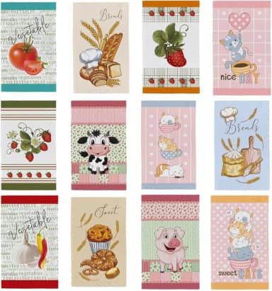 Kit Pano De Prato Copa Atoalhado Felpudo 40x65 Cozinha Com Bainha Colorido Para Presente Coleção Primore 100% Algodão - 7 ou 12 Unidades (Kit 12 Unidades)