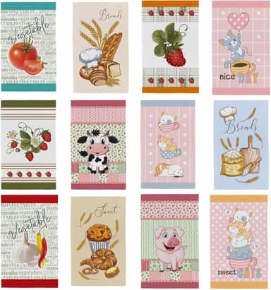 Kit Pano De Prato Copa Atoalhado Felpudo 40x65 Cozinha Com Bainha Colorido Para Presente Coleção Primore 100% Algodão - 7 ou 12 Unidades (Kit 12 Unidades)