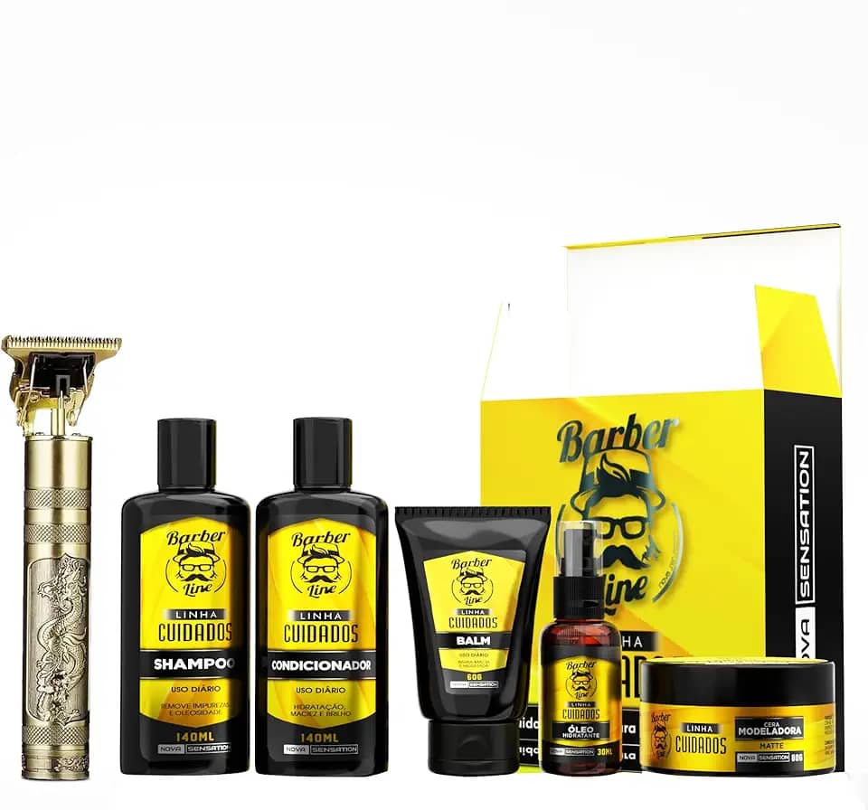 Kit Para Barba Shampoo, Condicionador, Balm, Óleo E Cera (Com máquina)