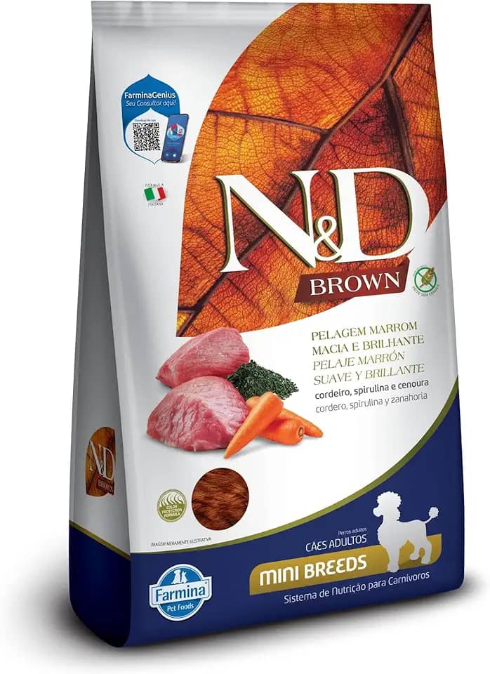 N&D Brown para Cães Adultos de Raças Mini e Pequenas Sabor Cordeiro, Spirulina e Cenoura 2Kg