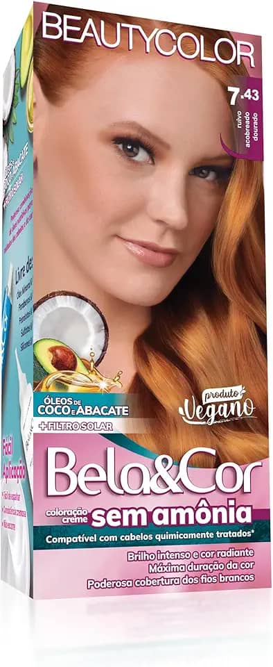 Coloração Bela&Cor Sem Amônia - 7.43 Ruivo Acobreado Dourado