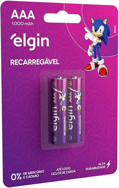 Pilha recarregável AAA 1000mAh Elgin com 2 unidades Palito