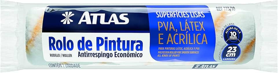 Rolo para Pintura Anti Respingo, Manta de Lã Sintética 100% Poliéster com 10mm de Altura, Tamanho 23 cm, Atlas.