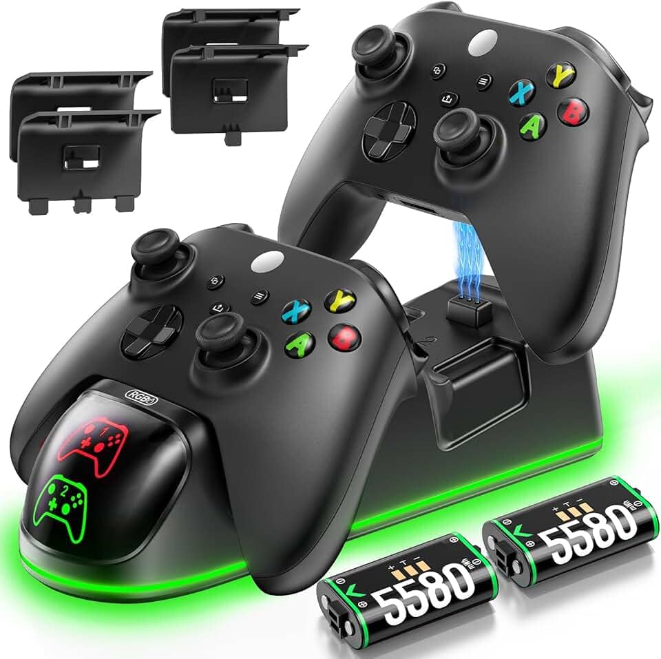 OIVO Estação de carregamento de controle XSX com 2 pacotes de baterias recarregáveis de 1300 mAh para Xbox Series X/S/One/Elite/Core Controller, base de carregamento Xbox, kit de carregamento,
