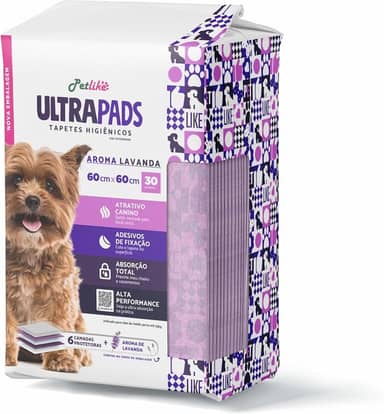 Tapete Higiênico Premium para cães Petlike Ultrapads Aroma Lavanda 60cmx60cm 30 unid.