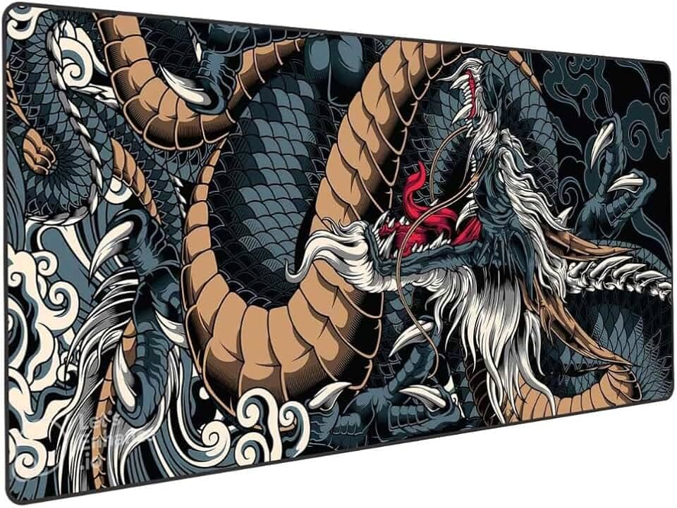 Mouse Pad Gamer Speed Extra Grande Desk Pad Profissional com Borda Costurada 70x35 Dragão Azul Premium GAXMARK