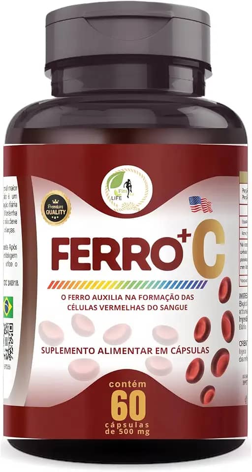 Suplemento Ferro + Vitamina C Quelado Premium 60 Cápsulas - Fits Life