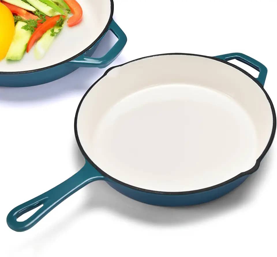 Bruntmor Frigideira de ferro fundido - Frigideira redonda de 25 x 40 cm com bico de despejar - Frigideira compatível com fogões, fornos e churrasqueiras - Ferramenta de cozinha antiaderente