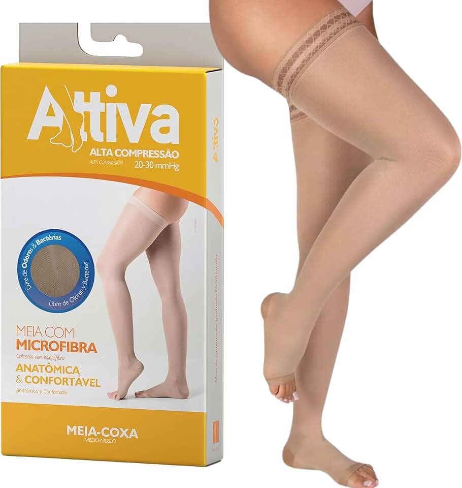 Meia de compressão Feminina 7/8 Meia Coxa Alta Compressão 20 - 30 Ponteira Aberta ATTIVA