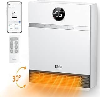 Dreo Aquecedor elétrico inteligente de parede, aquecedores de cerâmica silenciosos de 28 dB para casa, baixa energia, oscilação de 30°, termostato ajustável, temporizador 24H, aquecedor de parede IP24