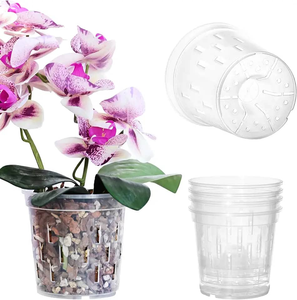 TRUEDAYS Pote de orquídea – Pacote com 4 vasos de orquídeas transparentes de 10 cm com orifícios de drenagem para replantação – Ideal para crescimento saudável da raiz – Vaso de plástico resistente