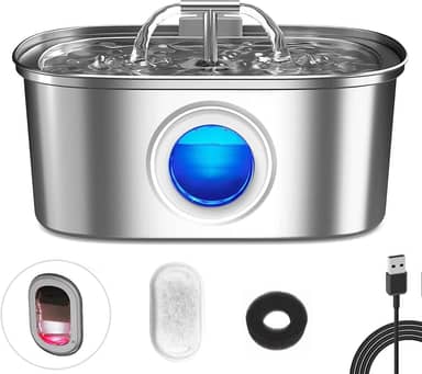 Aço Inoxidável Fonte para Gatos com Filtro,3.2L Dispensador de água para Cães,Bebedouro Gato Automático Super Silencioso para Animais de Estimação