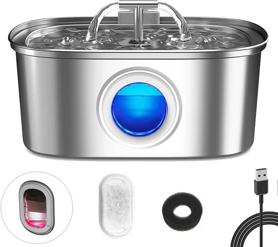 Aço Inoxidável Fonte para Gatos com Filtro,3.2L Dispensador de água para Cães,Bebedouro Gato Automático Super Silencioso para Animais de Estimação