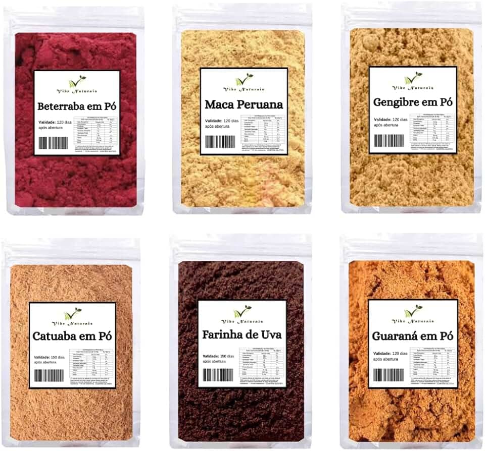 Super Energético Natural - Farinha de Beterraba, Farinha de Uva, Guaraná, Gengibre, Maca Peruana, Catuaba