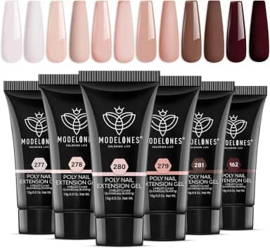 Modelones Gel de unhas de poliéster, 6 cores de tons de pele nude, rosa, neutro, marrom, conjunto de gel de poli extensão, manicure, design faça você mesmo, arte de unhas, salão de beleza, presente de