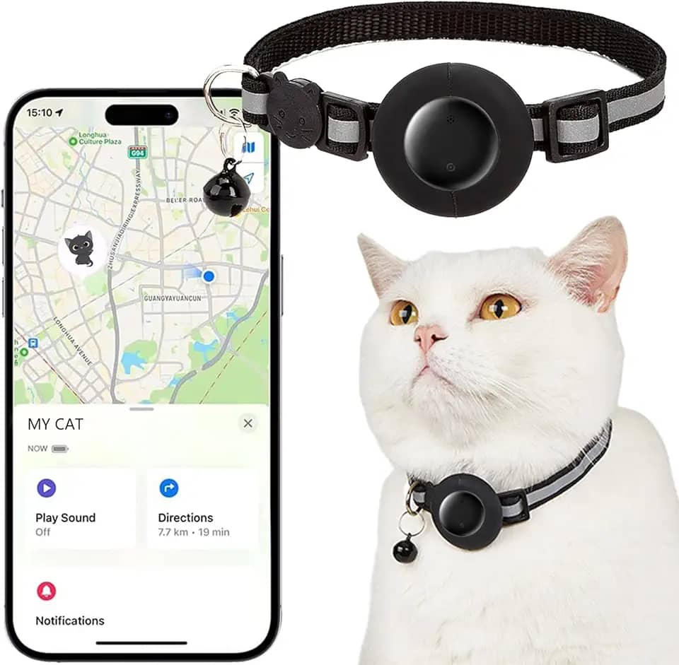 Coleira GPS para Gatos Localizador Eletrônico de Animais de Estimação Compatível com Apple Find My à Prova D'água Longa Vida Útil da Bateria Visibilidade Aprimorada