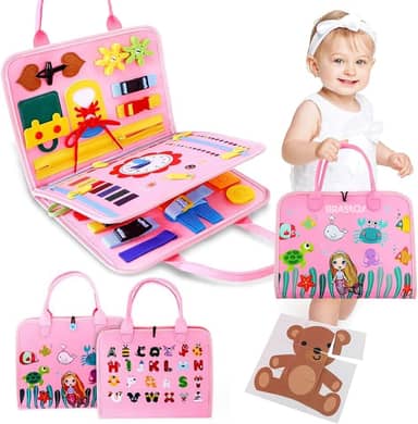 Brastoy Placa de Montessori Sensorial para Crianças Maleta Educativa Brinquedos (Rosa)