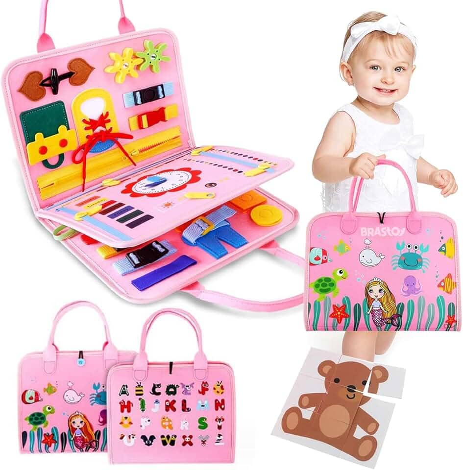 Brastoy Placa de Montessori Sensorial para Crianças Maleta Educativa Brinquedos (Rosa)