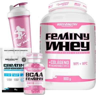 Combo Feminy Whey 900g + BCAA + Creatina Mono + Coqueteleira (Baunilha, 900G)
