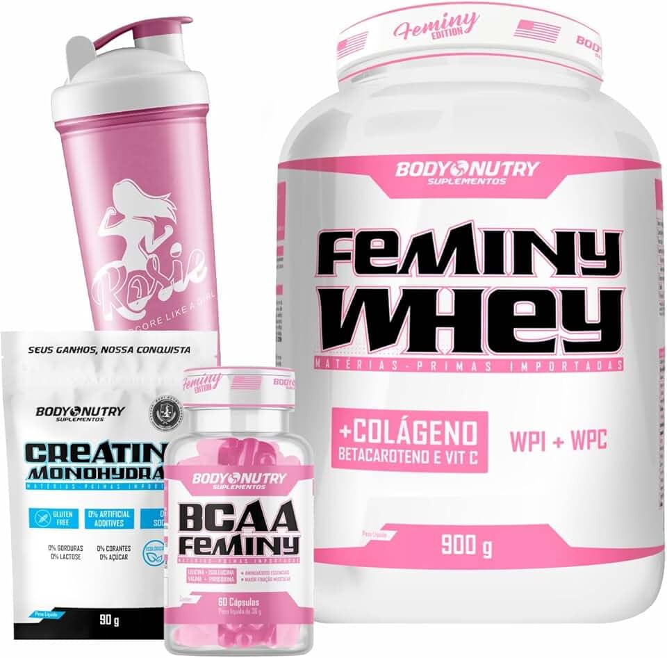 Combo Feminy Whey 900g + BCAA + Creatina Mono + Coqueteleira (Baunilha, 900G)
