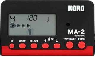 Korg Metrônomo digital MA-2 para instrumentos orquestrais com tela grande e 400 horas de vida útil da bateria - preto/vermelho