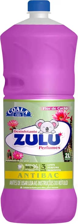 Zulu Perfumes Desinfetante Multiuso Antibacteriano Translúcido 2L Flor de Cacto