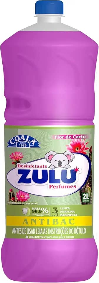 Zulu Perfumes Desinfetante Multiuso Antibacteriano Translúcido 2L Flor de Cacto