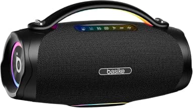 Caixa de Som Bluetooth Portátil 200W, Basike Boombox V97 Pro com Powerbank, IPX6 À Prova D'água e Resistente À Poeira, Luz RGB Surround, Tecnologia TWS, 8h de Autonomia, EQ/TWS/TF/AUX
