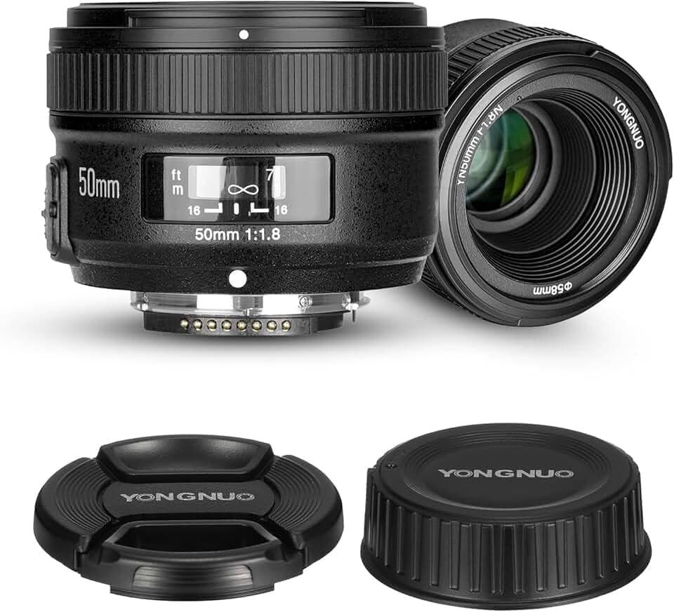 Lente YONGNUO YN50 mm 50 mm f/1.8 para Nikon F-Mount, lentes de câmeras de grande abertura/lente AF MF de quadro completo, padrão Prime para câmeras Nikon D3000, D3500, D5000, D80, D3X DSLR