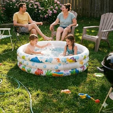 Piscina Infantil Inflável 100L 3 Anéis Estampa Fundo do Mar Redonda