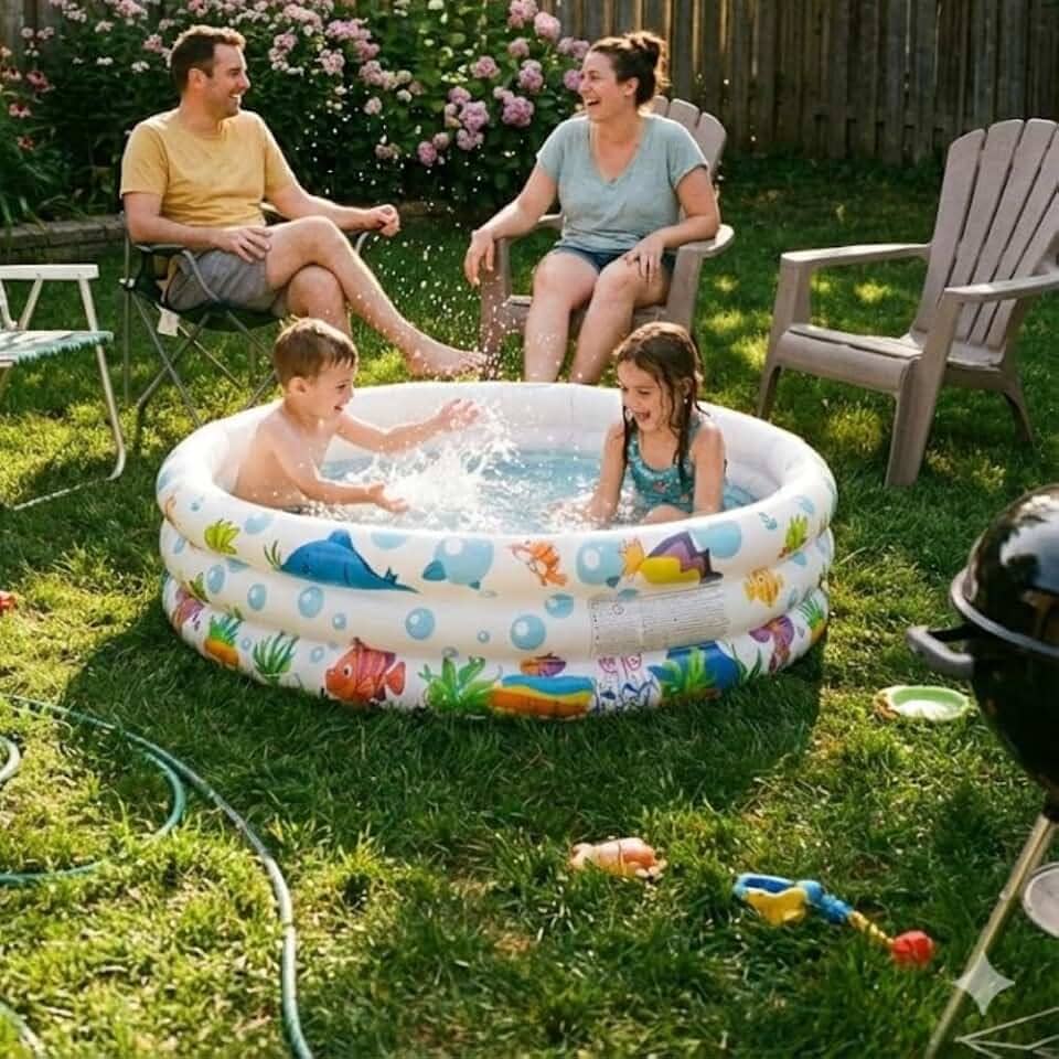 Piscina Infantil Inflável 100L 3 Anéis Estampa Fundo do Mar Redonda