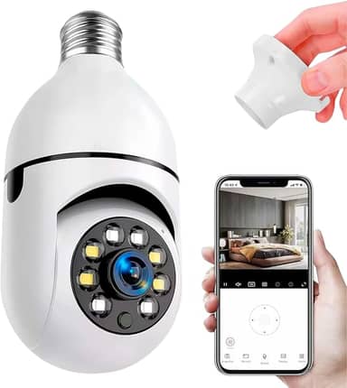 Câmera de Segurança Lâmpada WiFi IP Full HD 1080p com Rotação 360°, Visão Noturna, Detecção de Movimento, Áudio Bidirecional, Conexão 2.4G, Bocal E27, Bivolt