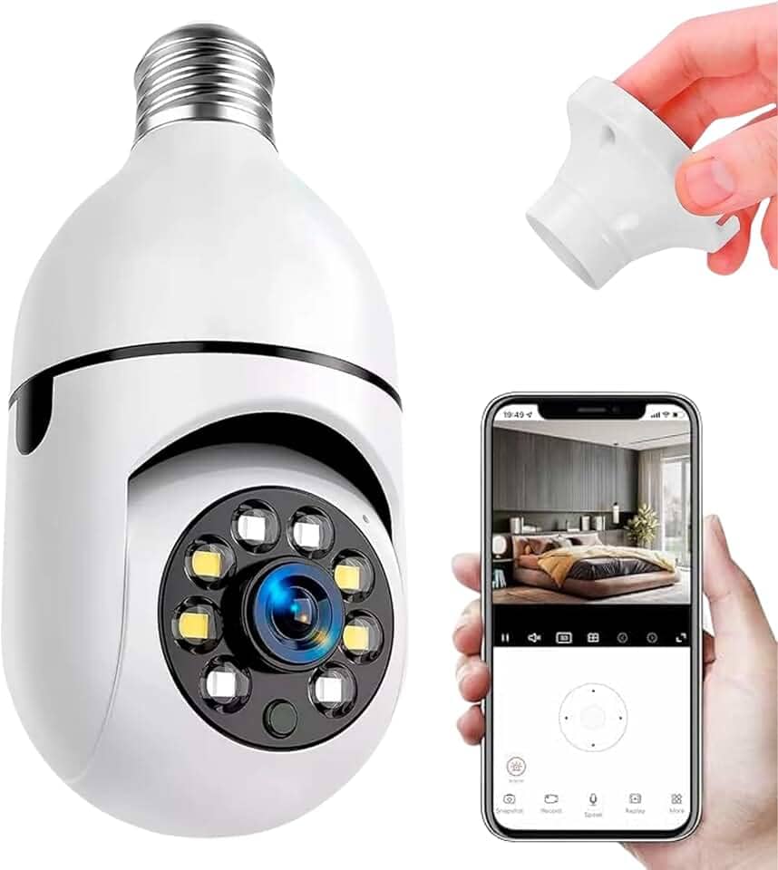 Câmera de Segurança Lâmpada WiFi IP Full HD 1080p com Rotação 360°, Visão Noturna, Detecção de Movimento, Áudio Bidirecional, Conexão 2.4G, Bocal E27, Bivolt