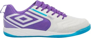 Chuteira Umbro Futsal Pro 5 Bump Club Branco Roxo e Azul