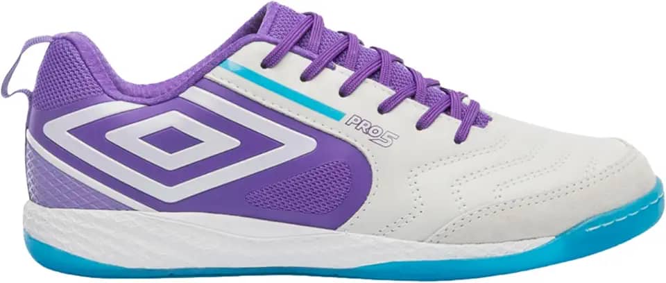 Chuteira Umbro Futsal Pro 5 Bump Club Branco Roxo e Azul