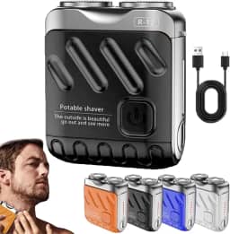 Barbeador elétrico de anel duplo rotativo portátil, 2025 novo barbeador elétrico para homens, mini barbeador portátil recarregável com Ipx7 à prova d'água molhado/seco (preto)