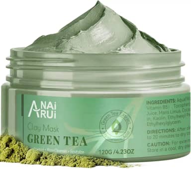 ANAI RUI Máscara de chá verde, máscara de argila para limpeza profunda sem poros, máscara facial de chá verde removedor de cravos com caulim, aloe, colágeno, minimizador de poros, hidratante