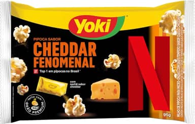 Milho de Pipoca para Micro-Ondas Queijo Cheddar Fenomenal com Sachê Cheddar com Sal Netflix Yoki Pacote 95g Sendo 89g de Milho e 6g de Tempero