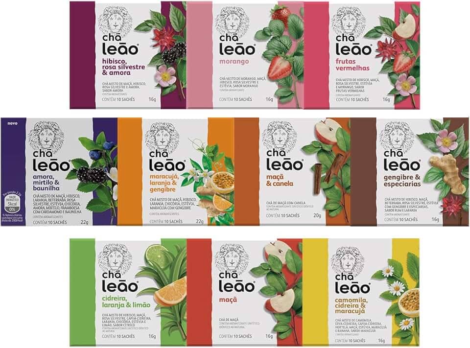 Combo Chá Leão Frutas e Flores - 10 Caixas com 100 Sachês